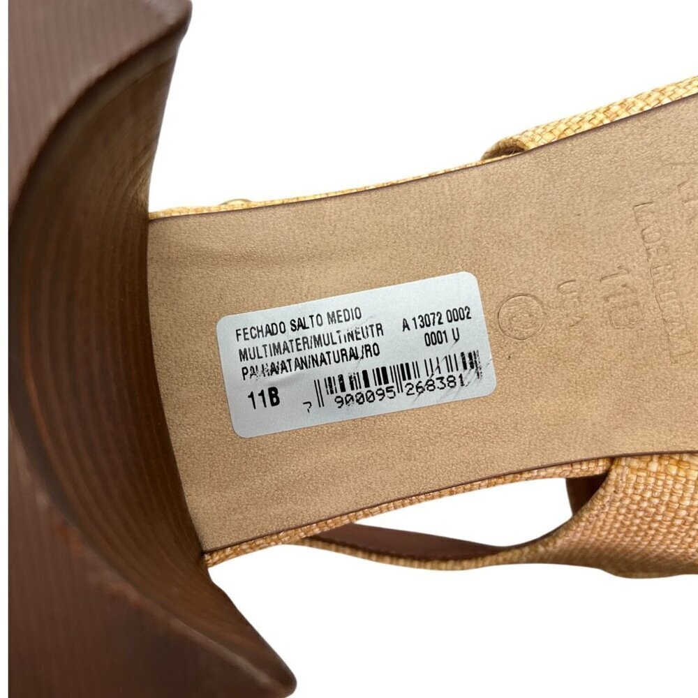 Arezzo Emory Crystal Slingback Pumps Tan Raffia Brown Leather Heels Size 11 - Picture 10 of 12